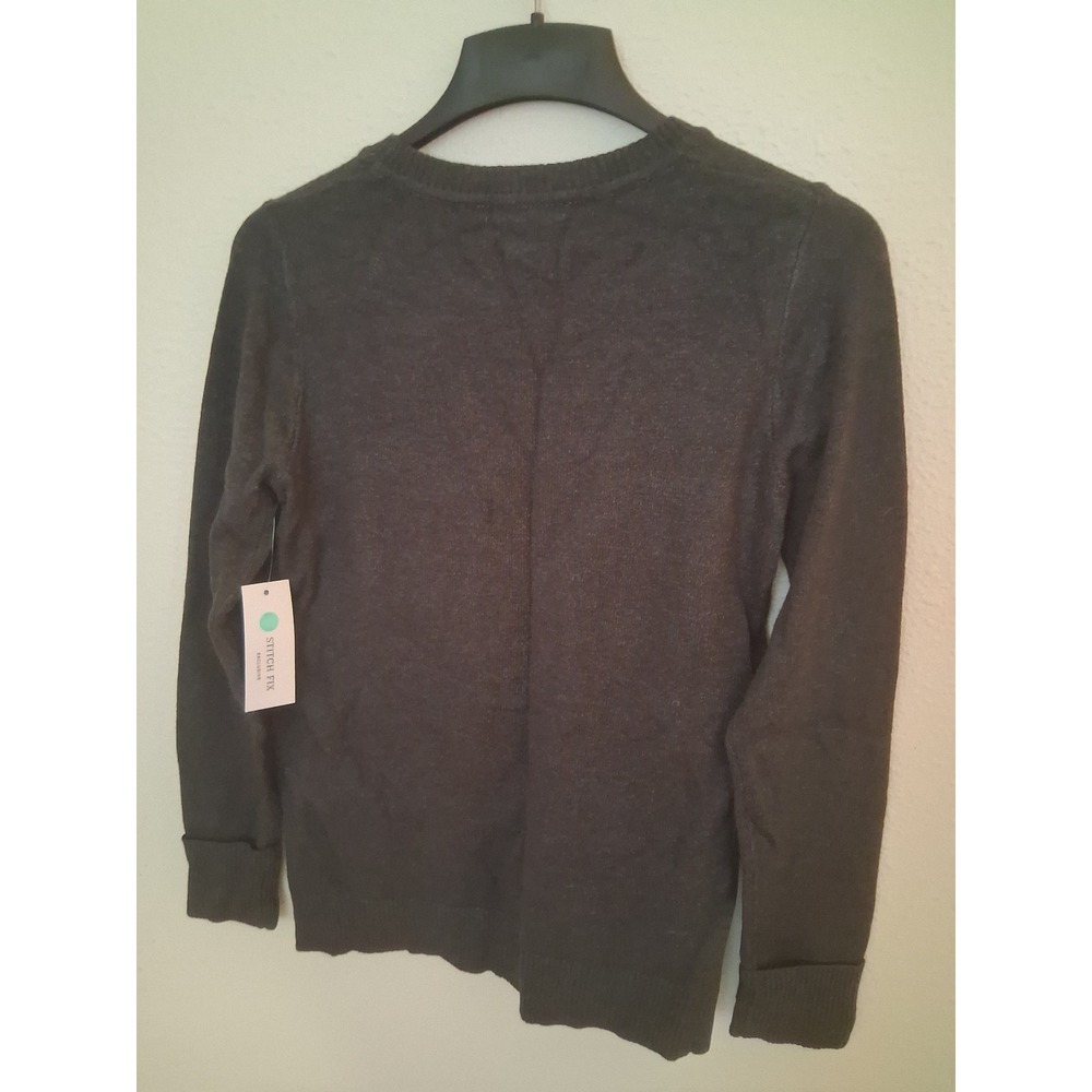Pink Clover Stitch Fix Womens Grey Button Shoulder Long Sleeve Knit Sweater NWT - Picture 5 of 7